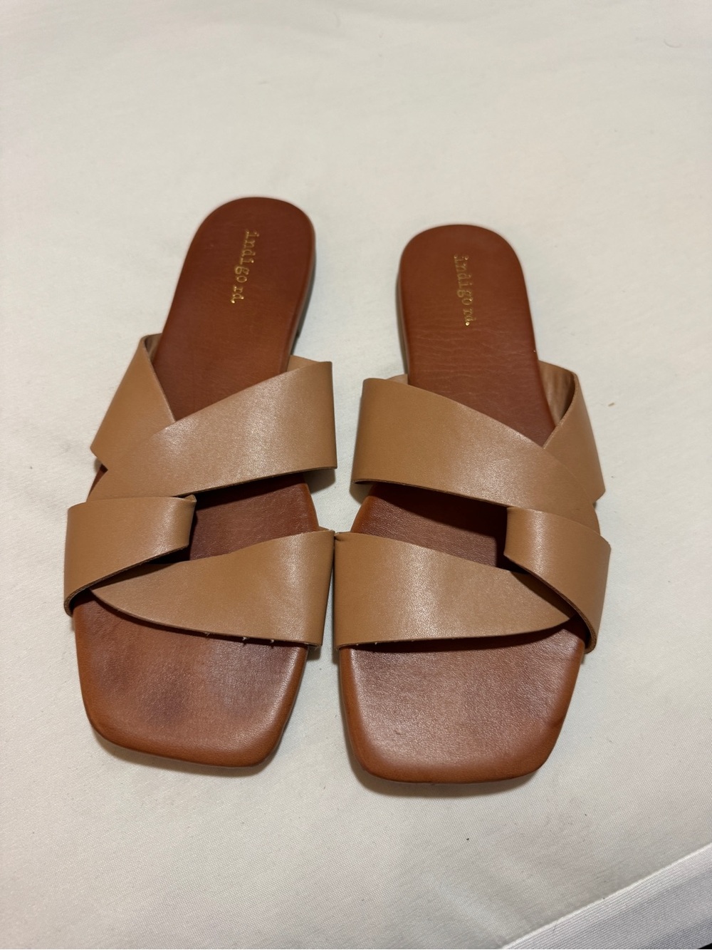 Indigo Women's Tan Crisscross Slide Sandals